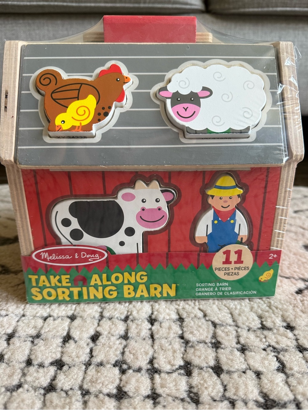 Melissa & Doug Red Barn Wooden Take-Along Sorting Toy with Colorful Farm Pieces